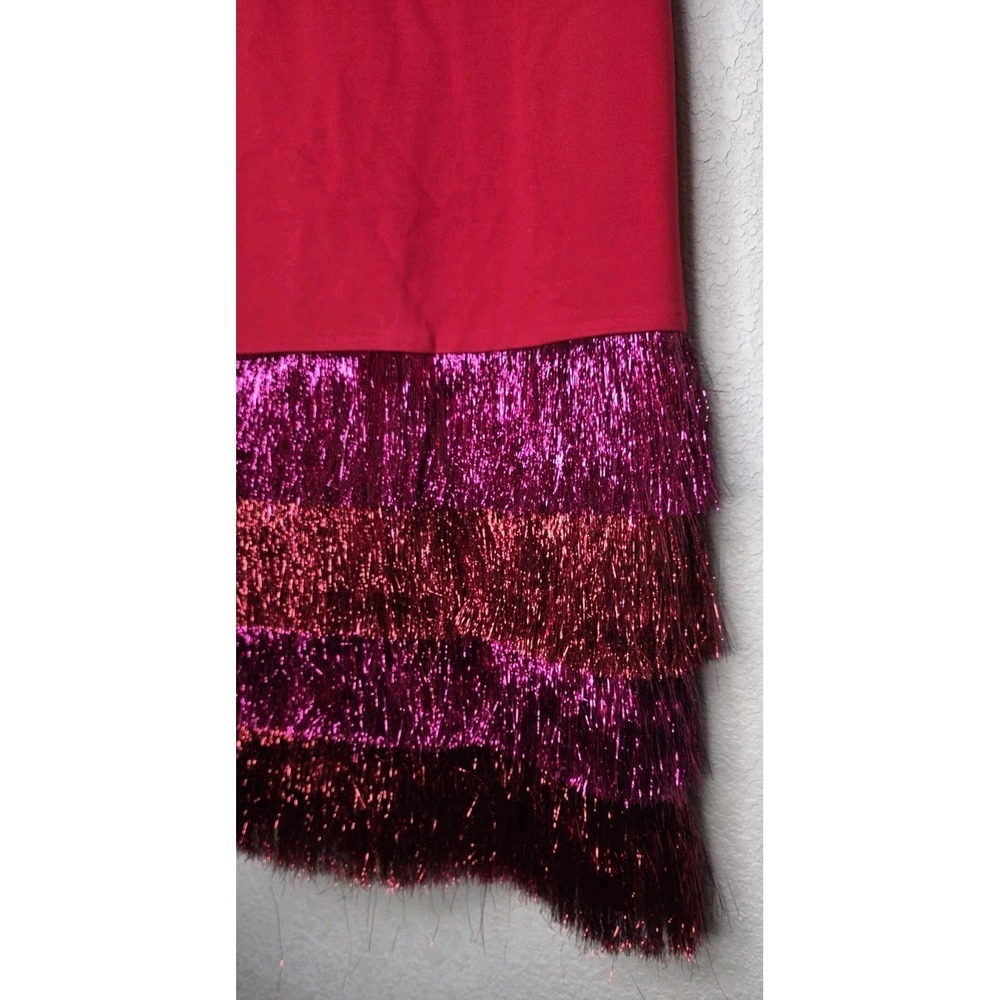 Tuckernuck Hyacinth House Francie Metallic Fringe Tinsel Dress Red Party XXS - Picture 3 of 10